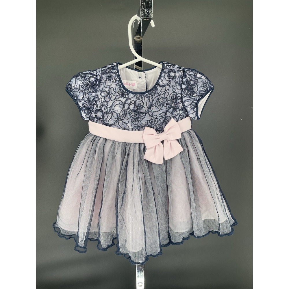 Bonnie‎ Baby Formal Dress Pink Navy Lace And Pink Now On Front 6-9 Months Old